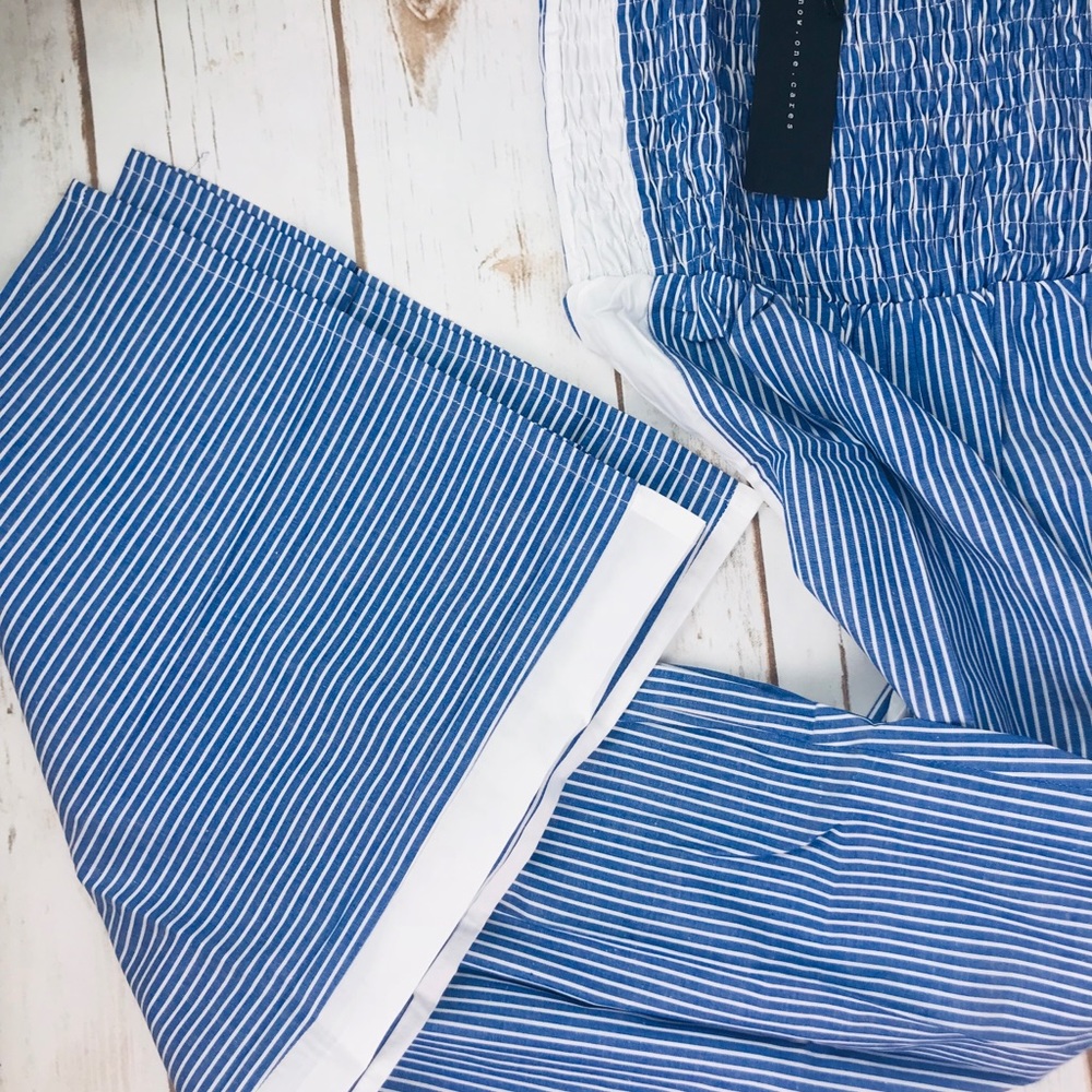 Know One Cares Smocked Stripe Blue/White Jumpsuit - Picture 6 of 7